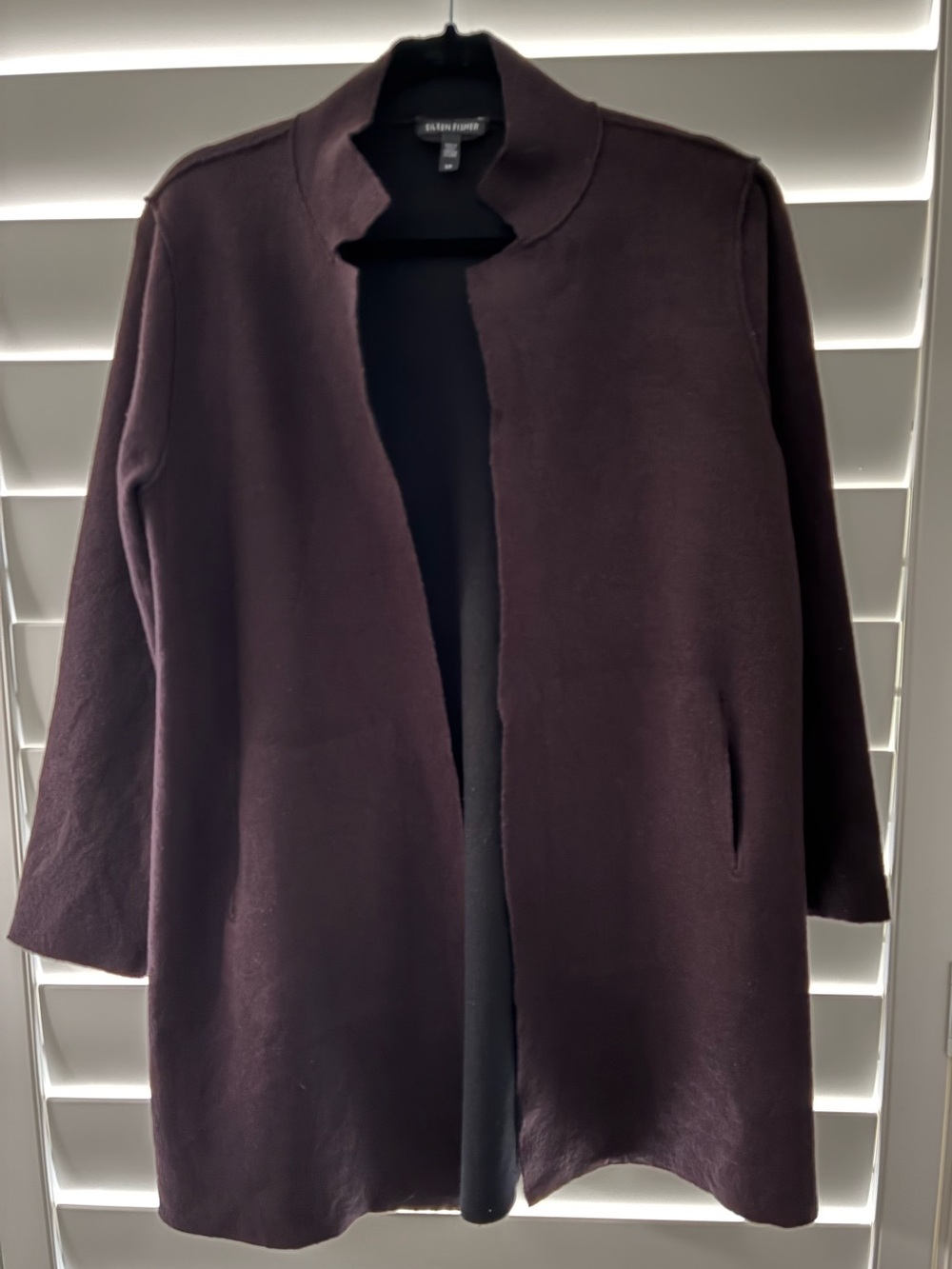 Eileen Fisher Open-Front Long Cape Jacket in Plum